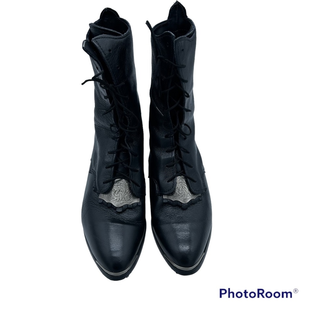 Women's Black Lace-Up Heeled Boots